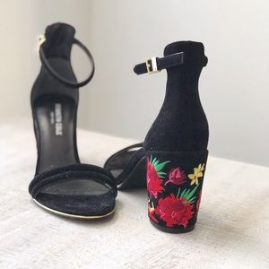 Embroidered Block Heel Sandals